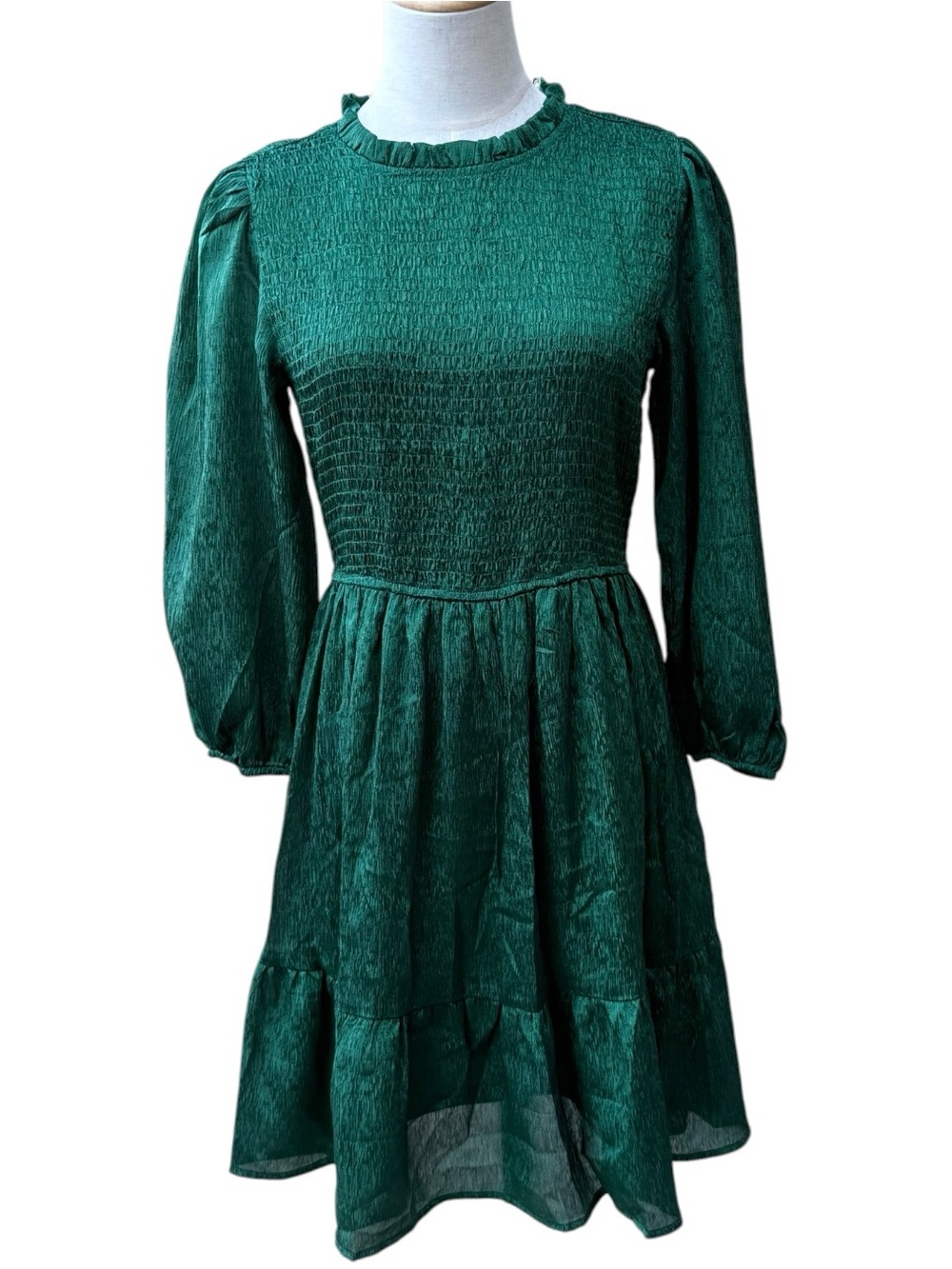 Blu Pepper Emerald Green Smocked Ruffle Holiday Dress M NWT